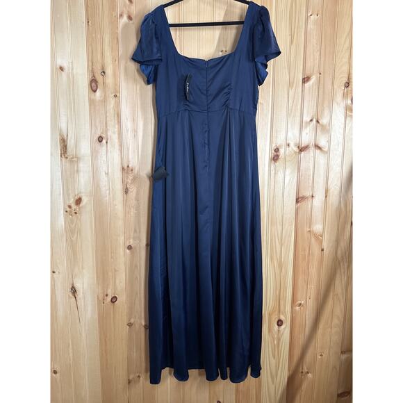 NWT Lulus Ultimate Sweetness Navy Satin Flutter Sleeve Maxi Dress Wedding Sz XL - Picture 4 of 9